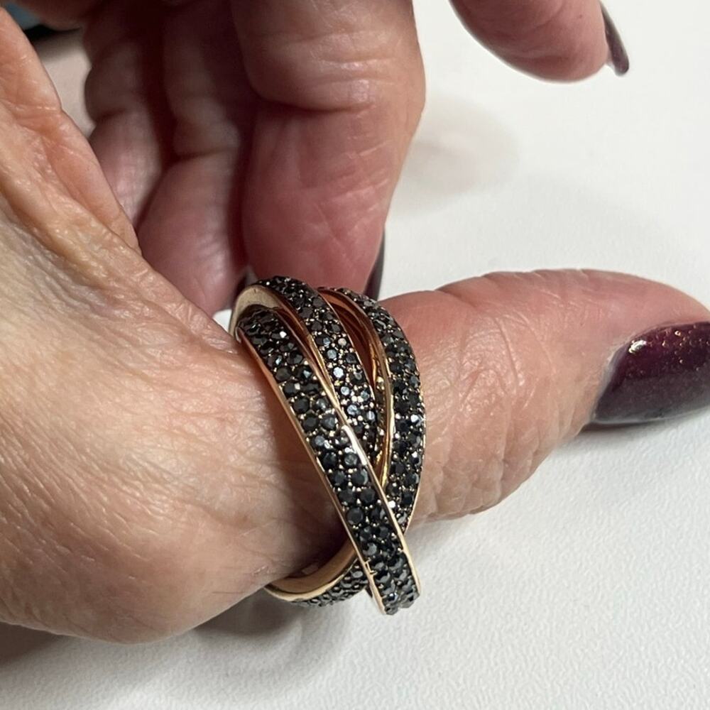 Women’s Size 9 Black CZ Gold Filled Interlocking Multi Band Statement Ring NWT